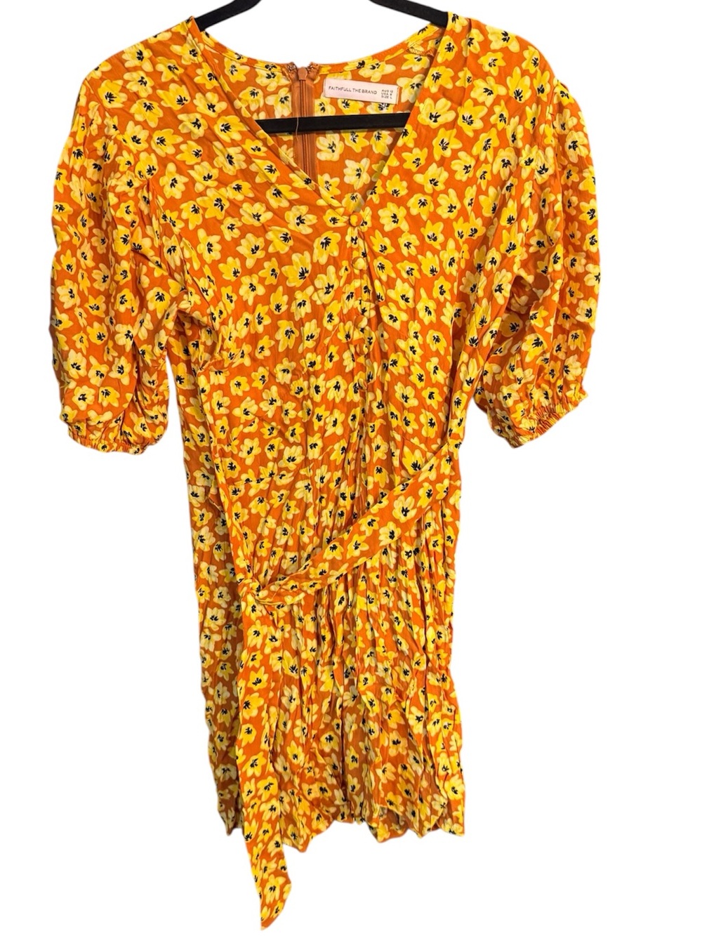 Faithfull the Brand Ilia Mini Dress Saffron Thelma Floral Print, size 8